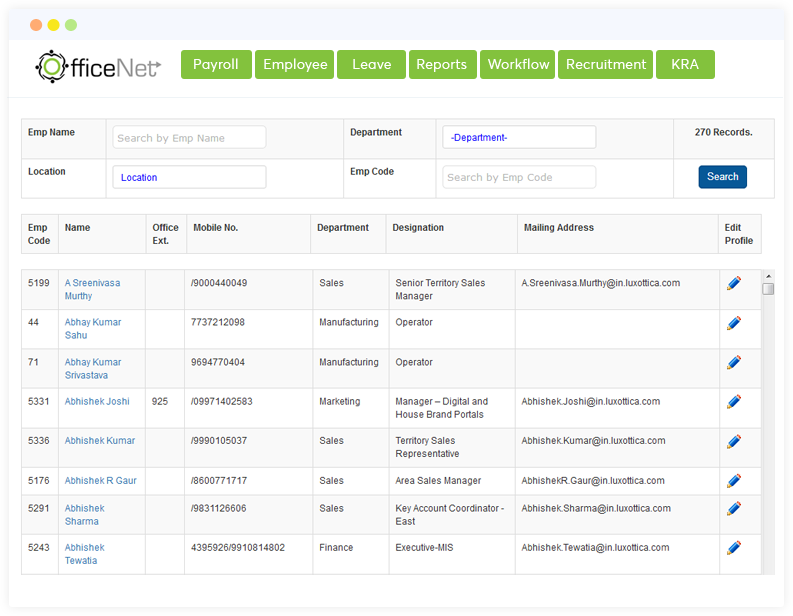 officenet HRMS employee directory